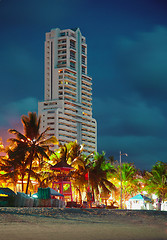 Image showing High-rise hotel on coast of sea