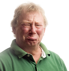 Image showing middle age senior man emotional face crying upset 