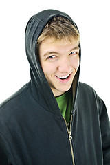 Image showing Young man in hoodie smiling