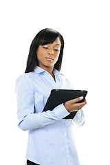 Image showing Serious woman with tablet computer