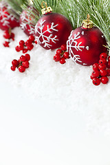 Image showing Red Christmas ornaments border