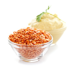 Image showing Red lentils and lentil hummus