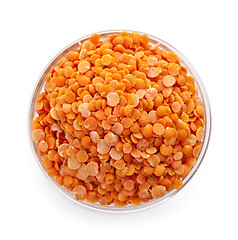 Image showing Red lentils in a bowl from above