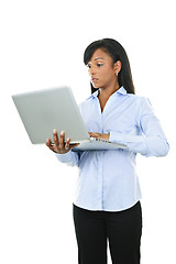 Image showing Serious woman with laptop computer