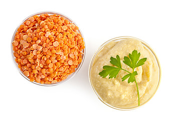 Image showing Red lentils and lentil hummus