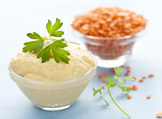 Image showing Red lentils and lentil hummus