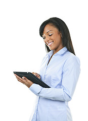 Image showing Happy woman with tablet computer