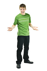 Image showing Smiling young man shrugging