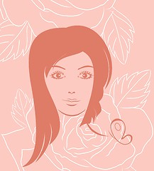 Image showing girl face portrait on rose background