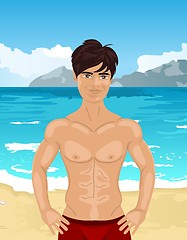 Image showing brawny man on beach