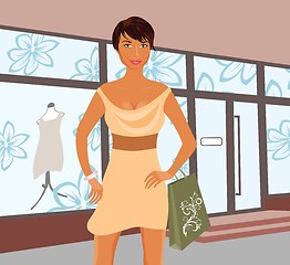 Image showing fashion shopping girl near shop