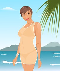 Image showing pretty suntanned girl on beach