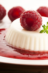 Image showing Vanilla panna cotta with berry sauce