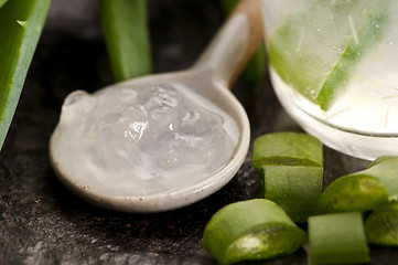 Image showing aloe vera juice with fresh leaves