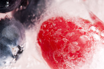 Image showing Raspberry and blackberry frozen in ice sticks