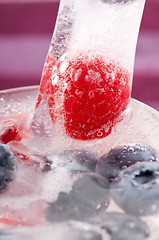 Image showing Raspberry and blackberry frozen in ice sticks