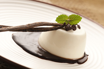 Image showing Panna Cotta with chocolate and vanilla beans