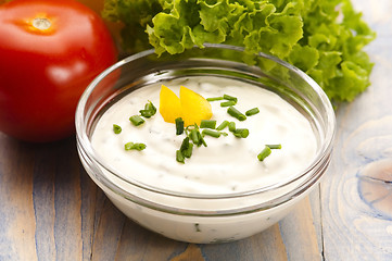 Image showing Delicious cream cheese with chives and vegetables