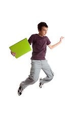 Image showing Excited student jumping