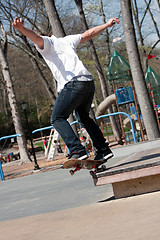 Image showing Male Skateboarder Grinding