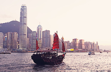 Image showing Chinese sailing ship in Hong Kong Victoria Habour 