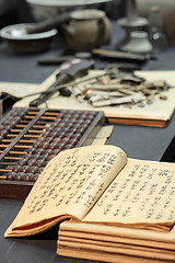 Image showing abacus and book on the table in a chinese old shop