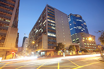 Image showing Modern Urban City with Freeway Traffic at Night, hong kong 