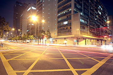 Image showing Modern Urban City with Freeway Traffic at Night, hong kong 