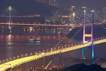 Image showing Tsing Ma Bridge in Hong Kong at night 