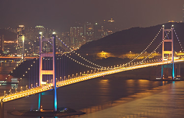 Image showing Tsing Ma Bridge in Hong Kong at night 