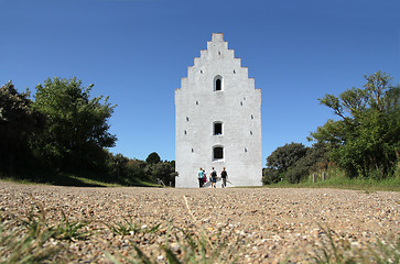 Image showing White church tower.