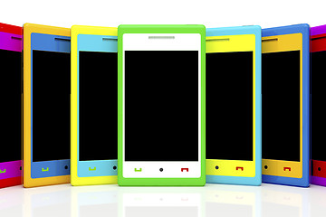 Image showing Multicolored smartphones