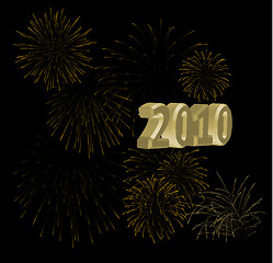Image showing 2010 + golden fireworks on a black background