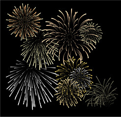 Image showing Set of silver and golden fireworks 