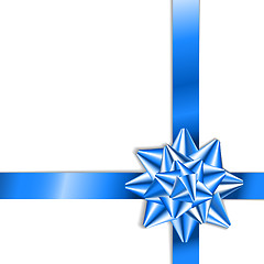 Image showing Blue bow on a blue ribbon with white background 