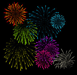 Image showing Set of fireworks vector illustrations 