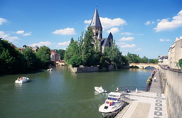 Image showing River and Temple neuf church, Metz town, Lorraine, France