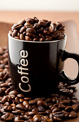 Image showing Coffee beans and a coffee mug