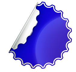 Image showing Blue round jagged sticker or label over white