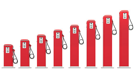 Image showing Fuel prices: red petrol pumps chart isolated