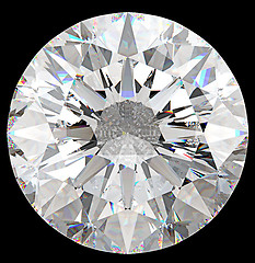 Image showing Gemstone: top view of round diamond isolated