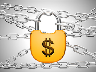 Image showing Dollar safety concept: padlock and chains