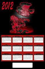 Image showing 2012 Neon Red Rose on Black Background Calendar