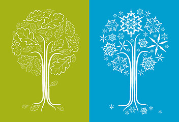 Image showing vector oak tree in different seasons