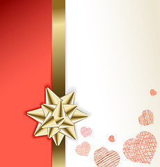 Image showing Valentine card with golden bow and hearts