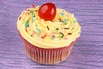 Image showing Fancy cupcake with candied cherry