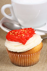 Image showing Valentine's day cupcake and cappuccino