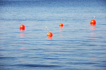 Image showing four red buoys