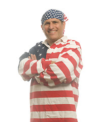 Image showing patriotic American man wearing flag shirt with national flag