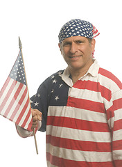 Image showing patriotic American man wearing flag shirt with national flag